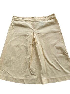 Vintage Style Beige A-Line Skirt With Pleated Back Detail & Button Accents 10